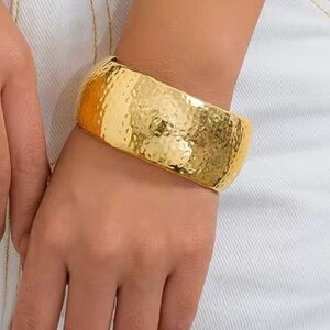 Chunky & Textured Gold Plated Snap Cuff Bracelet